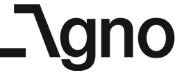 Black abstract logo with stylized L shape followed by letters g, n, o.